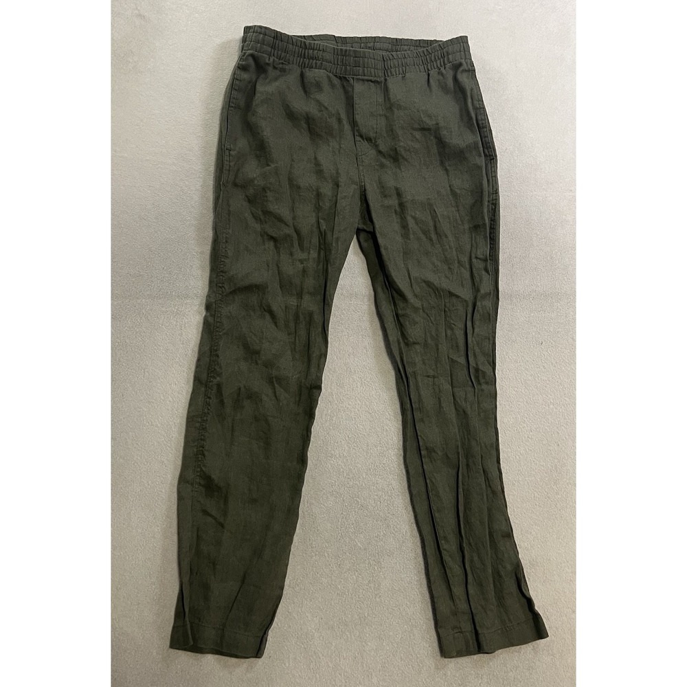 H&M Pants Women's Size XS Green 100% Linen Straight Leg Drawstring